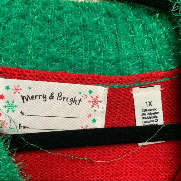 Merry & Bright Christmas sweater size 1X lots of sparkle and bells - Picture 5 of 5